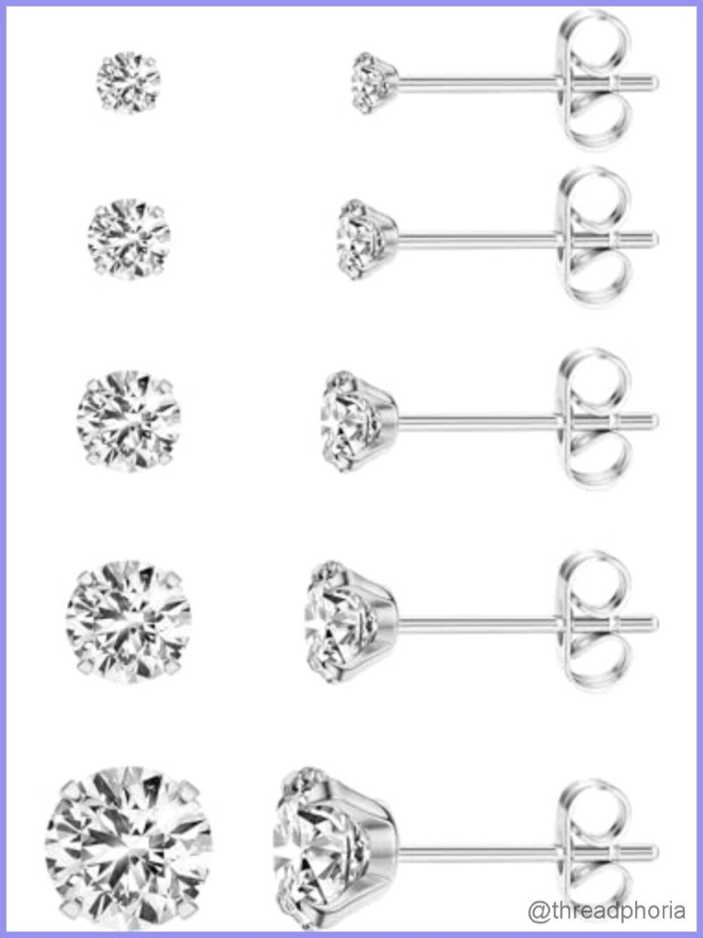 Extra Long Post Stud Earrings 316L Stainless Steel Cubic Zirconia